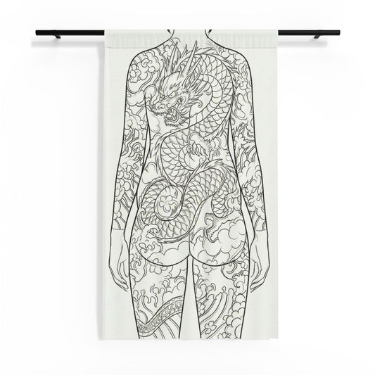 Sheer Curtain — Silhouette of Pregnant Woman with Dragon Tattoo