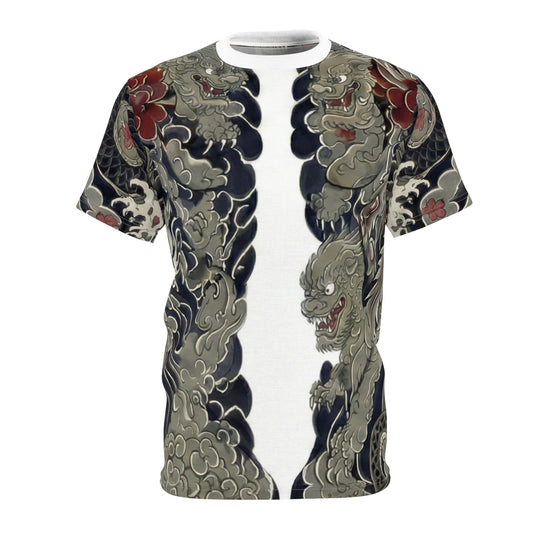 Foo Dog Symmetry AOP Tee — Japanese Guardian Lion All-Over Print Shirt
