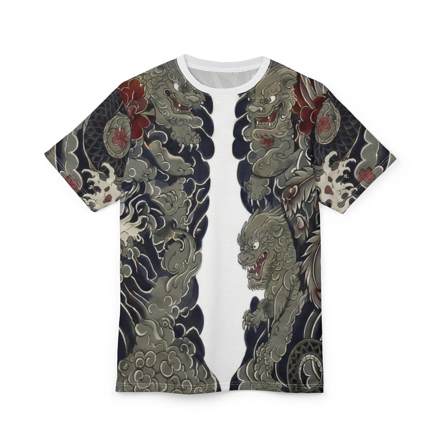 Foo Dog Symmetry AOP Tee — Japanese Guardian Lion All-Over Print Shirt