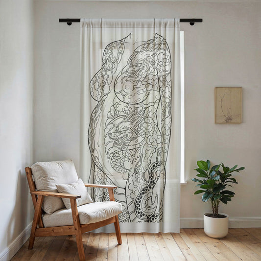 Sheer Curtain — Intricate Dragon Tattoo Silhouette Window Panel