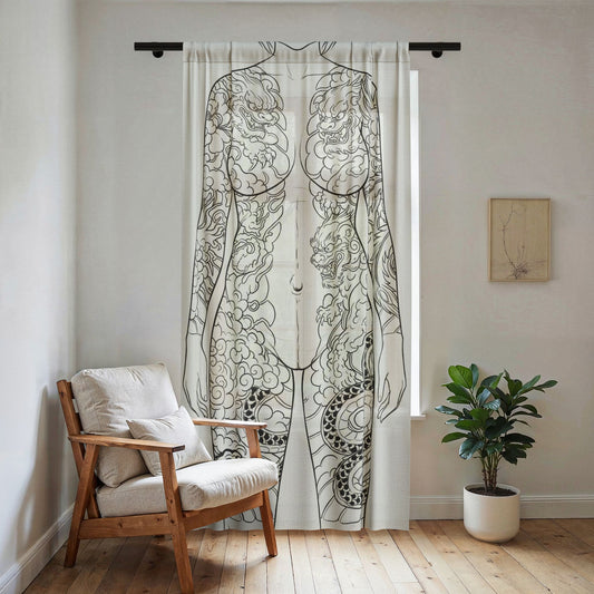 Sheer Curtain — Pregnant Woman Silhouette with Dragon Tattoo