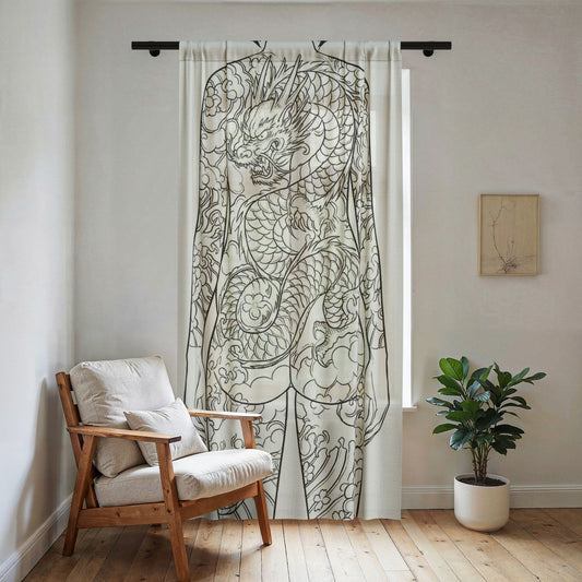 Sheer Curtain — Silhouette of Pregnant Woman with Dragon Tattoo